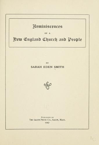 Cover for Reminiscences of a New England church and people