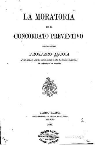 Cover for La moratoria ed il concordato preventivo