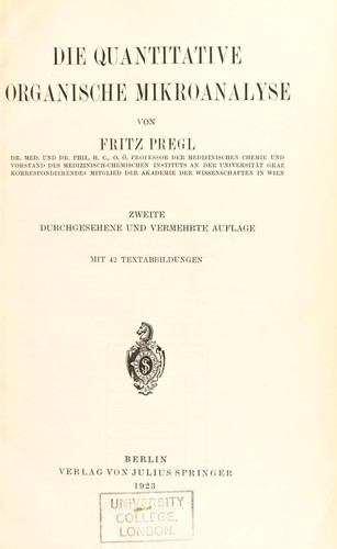 Cover for Die quantitative organische Mikroanalyse
