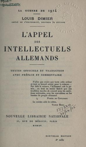 Cover for L' appel des intellectuels allemands.