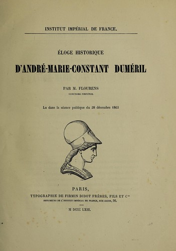 Cover for Éloge historique d'André Marie Constant Duméril