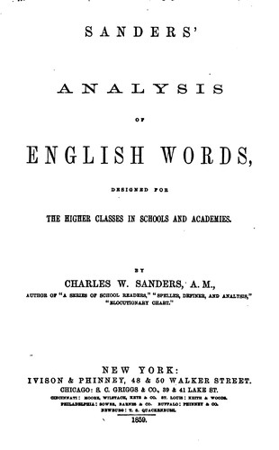 Cover for Sanders' analysis of English words