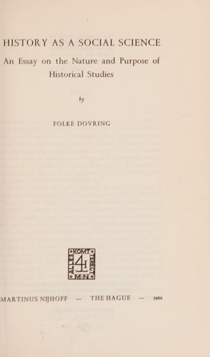 Cover for History as a social science
