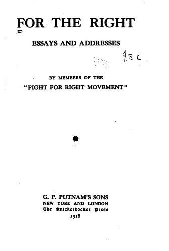 Cover for For the Right: Essays and Addresses