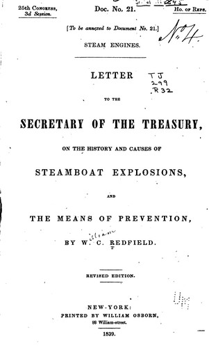 Cover for Letter to the Secretary of the Treasury, on the History and Causes of Steamboat Explosions, and ...