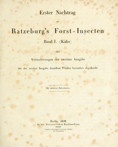 Cover for Erster Nachtrag zu Ratzburg's forst-insecten