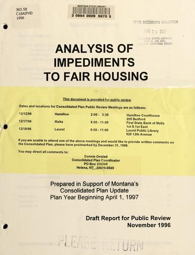 Cover for Analysis of impediments to fair housing