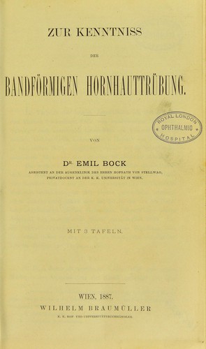 Cover for Zur Kenntniss der Bandförmigen Hornhauttrübung