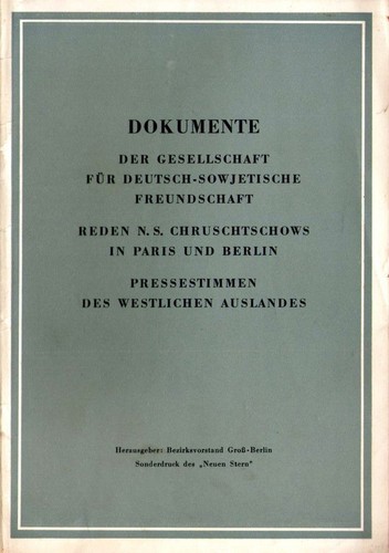 Cover for Reden N. S. Chruschtschows in Paris und Berlin