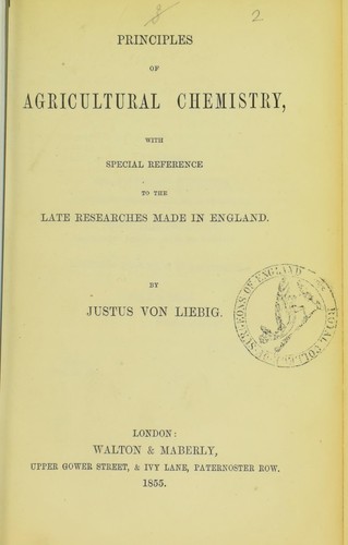Cover for Principles of agricultural chemistry, with special reference to the late researches made in England