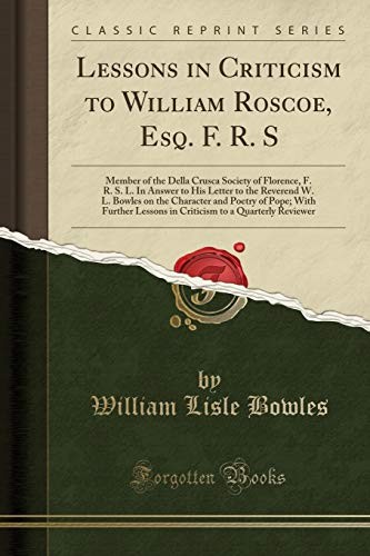 Cover for Lessons in Criticism to William Roscoe, Esq. F. R. S