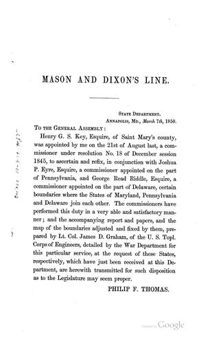 Cover for Message from the Governor of Maryland,: Transmitting the Reports of the Joint Commissioners, and ...