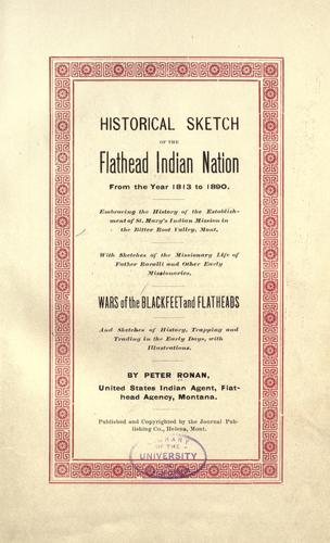 Cover for Historical sketch of the Flathead Indian nation from the year 1813 to 1890.