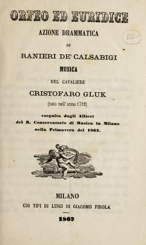 Cover for Orfeo ed euridice, azione drammatica / Ranieri de Calsabigi, music by Cristafaro Gluk