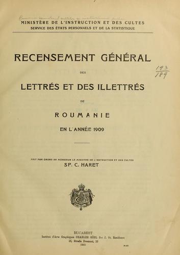 Cover for Recensement général des lettrés et des illettrés de Roumanie en l'année 1909