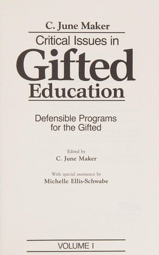Cover for Critical Issues in Gifted Education Vol. I