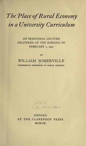 Cover for The place of the rural economy in a university curriculum.