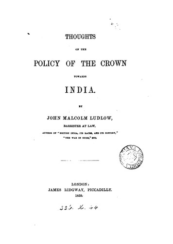 Cover for Thoughts on the policy of the Crown towards India