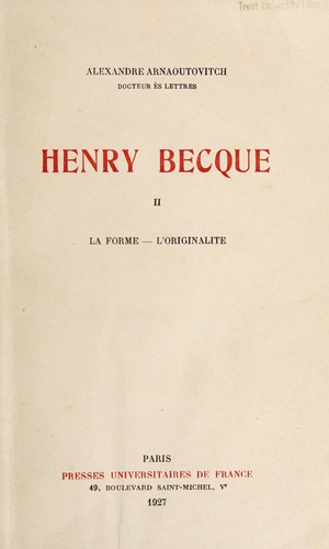 Cover for Henry Becque