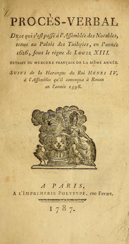 Cover for Procès verbal de ce qui s'est passé a l'Assemblée des Notables