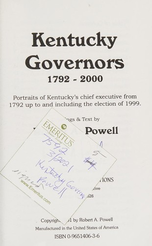 Cover for Kentucky governors 1792-2000