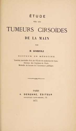 Cover for Étude sur les tumeurs cirsoïdes de la main