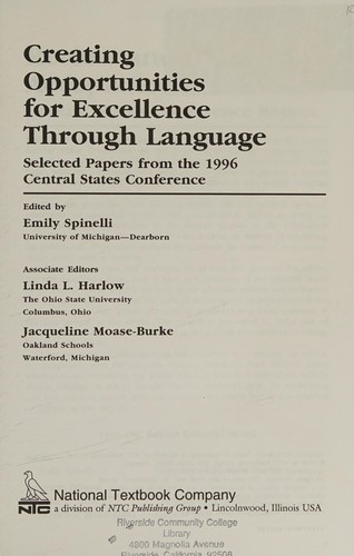 Cover for Creating opportunities for excellence through language