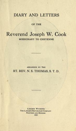 Cover for Diary and letters of the Reverend Joseph W. Cook