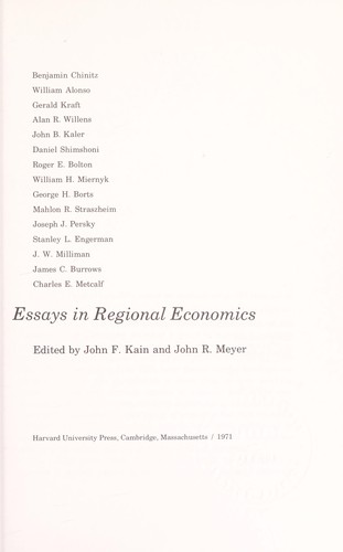 Cover for Essays in regional economics