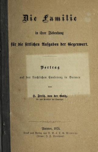Cover for Die familie in ihrer bedeutung für die sittlichen aufgaben der gegenwart