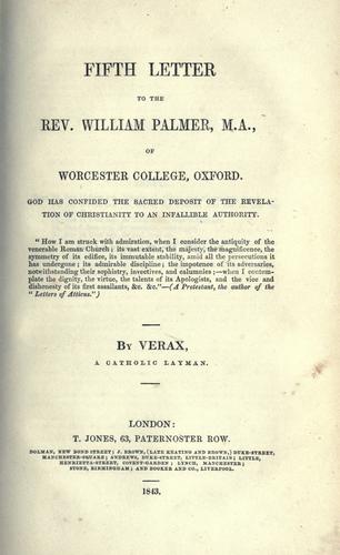 Cover for Fifth letter to the Rev. William Palmer, M.A., of Worcester College, Oxford