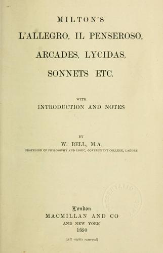 Cover for L'allegro, Il penseroso, Arcades, Lycidas, Sonnets, etc