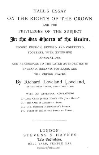 Cover for Hall's essay on the rights of the Crown