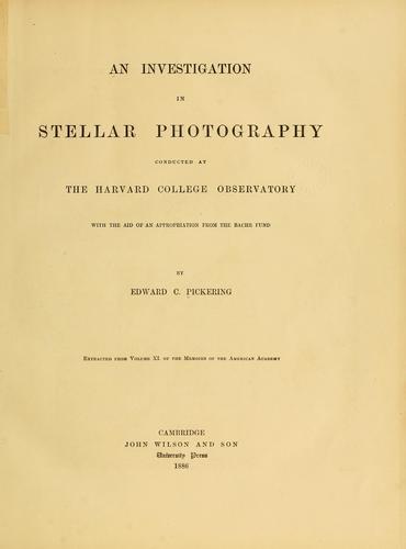 Cover for An investigation in stellar photography