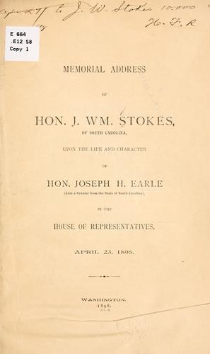 Cover for Memorial address ...