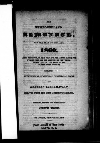 Cover for The Newfoundland almanack for the year of Our Lord, 1860