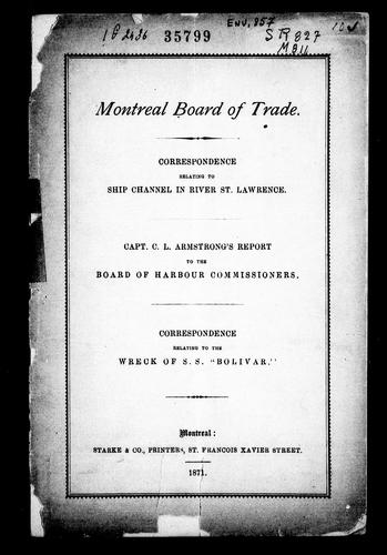 Cover for Correspondence relating to ship channel in river St. Lawrence