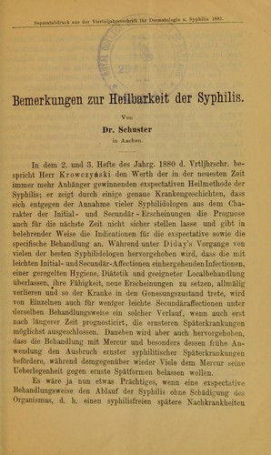Cover for Bemerkungen zur Heilbarkeit der Syphilis