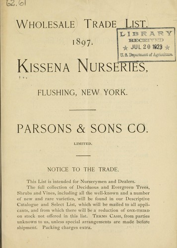 Cover for Wholesale trade list
