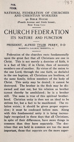 Cover for Church federation: its nature and function