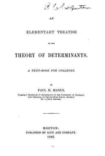 Cover for An elementary treatise on the theory of determinants