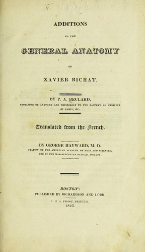 Cover for Additions to the General anatomy of Xavier Bichat.