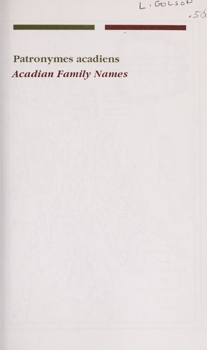 Cover for Patronymes acadiens =