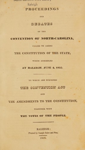 Cover for Proceedings and debates of the Convention of North Carolina