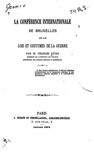 Cover for La conférence internationale de Bruxelles sur les lois et coutumes de la guerre