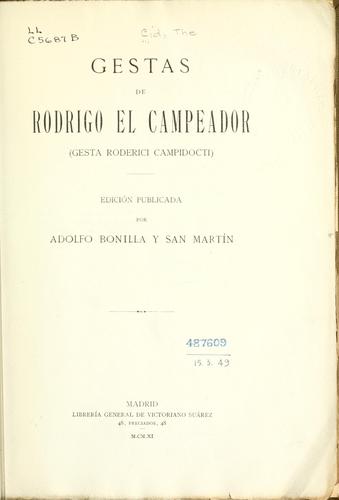 Cover for Gestas de Rodrigo el Campeador (Gesta Roderici Campidocti)