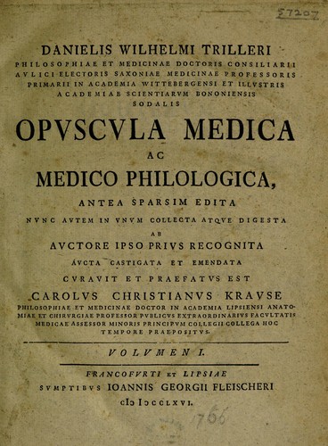 Cover for Danielis Wilhelmi Trilleri ... Opuscula medica ac medico philogica
