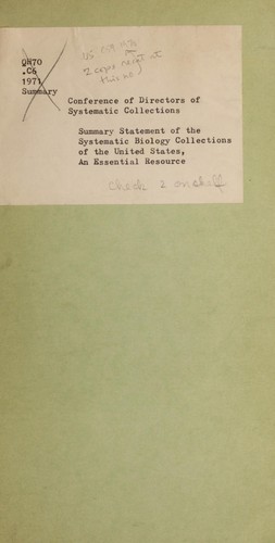 Cover for Summary statement of the systematic biology collections of the United States