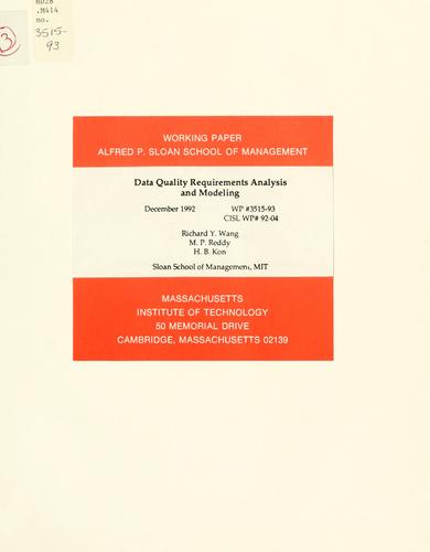 Cover for Data quality requirements analysis and modeling