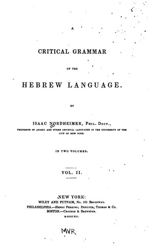 Cover for Critical Grammar of the Hebrew Language